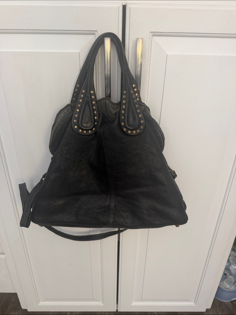 Garnet Hill Black Studded Leather Shoulder Bag